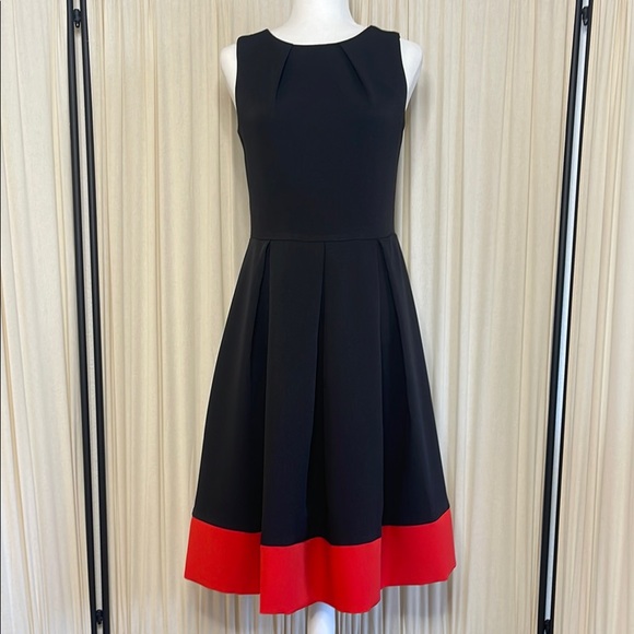 SIMPLE RETRO PINUP Black A-Line Dress with Red Hem SIZE MEDIUM - Picture 1 of 10